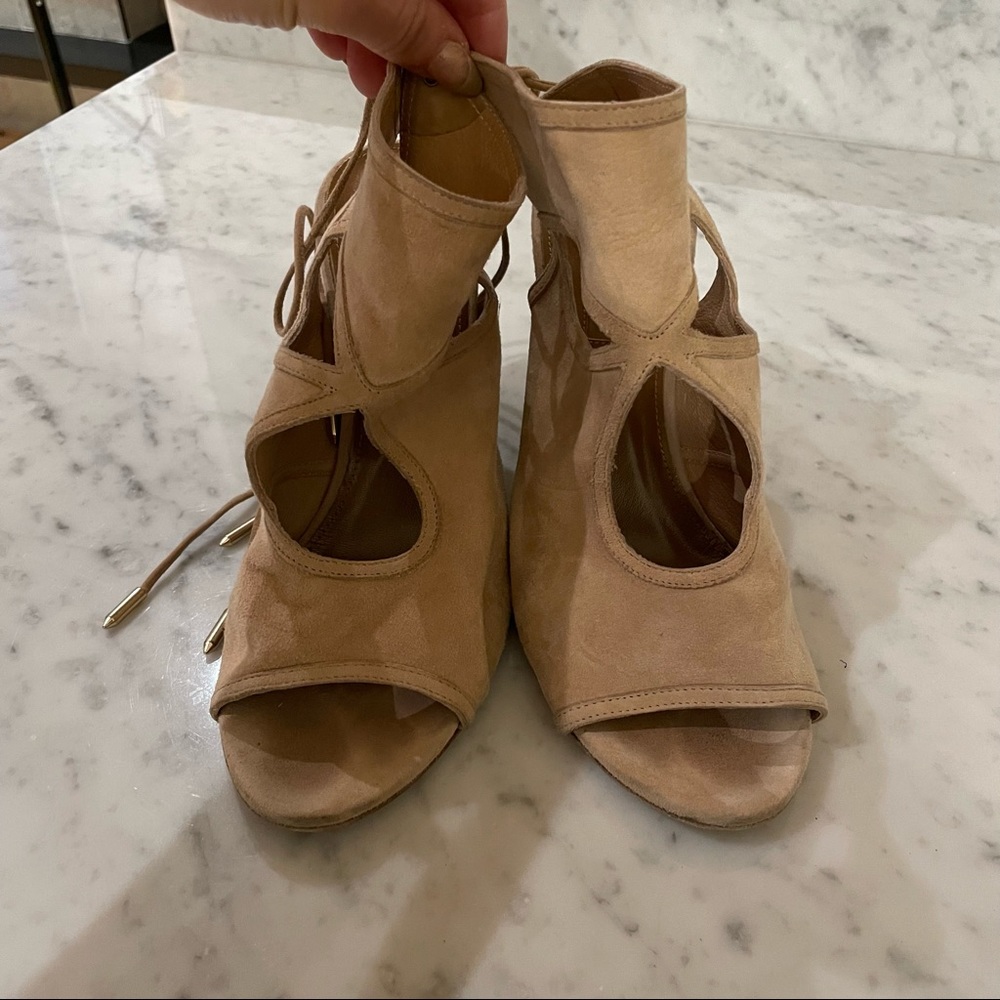Aquazzura “Sexy Thing” Suede Wedge, Tan, Size 37 (7)